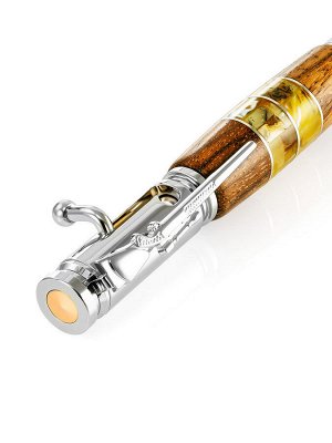 Дизайнерская ручка с натуральным янтарём и деревом