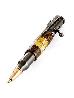 Необычная дизайнерская ручка с натуральным янтарём и древесиной венге