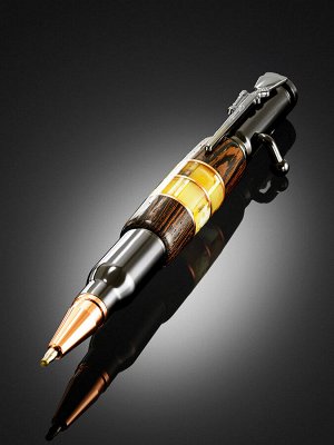 Необычная дизайнерская ручка с натуральным янтарём и древесиной венге