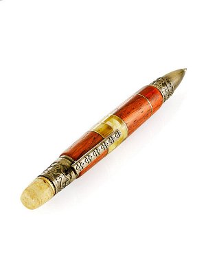 Оригинальная ручка из древесины падука, украшенная натуральным янтарём Spirit