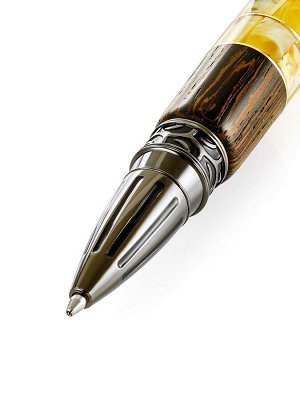 Ручка в оригинальном дизайне с натуральным янтарём и деревом
