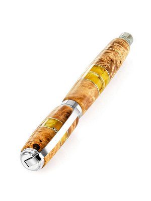 Шариковая ручка из натурального дерева и янтаря с магнитной фурнитурой «Индонезия»