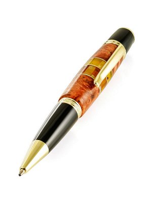 Шариковая ручка из натуральной древесины карельской берёзы и янтаря