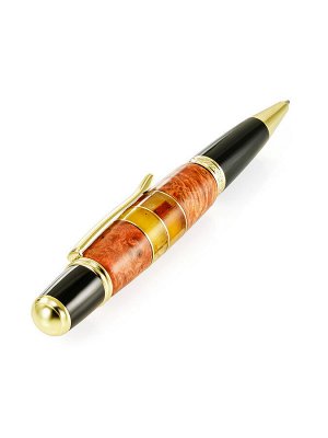 Шариковая ручка из натуральной древесины карельской берёзы и янтаря