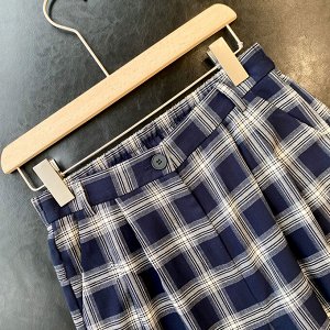 Женские клетчатые брюки с высокой посадкой, темно-синий