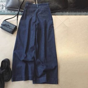 Женские широкие джинсы с высокой посадкой, темно-синий