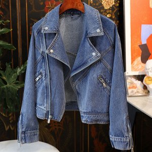 Женская джинсовая куртка с молниями, синий