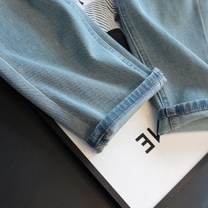 Женские прямые джинсы с высокой посадкой, эластичные, голубой