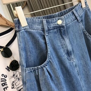 Женская джинсовая юбка-трапеция с эластичным поясом, синий