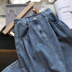 Женская джинсовая юбка-трапеция с эластичным поясом, синий