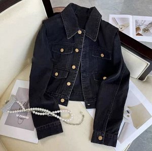 Укороченная джинсовая куртка, черный
