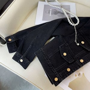 Укороченная джинсовая куртка, черный