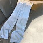 Широкие тонкие брюки с эластичным поясом и высокой посадкой, голубой