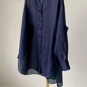 Женская рубашка с длинными рукавами и V-образным вырезом, темно-синий