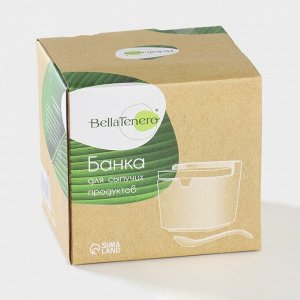 Банка для сыпучих продуктов BellaTenero, 280 мл, 9?9,5 см, с ложкой, бамбуковая крышка, фарфор, бела