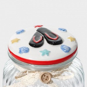 Банка для сыпучих продуктов Доляна «Пляж», 600 мл, 11*12.5 см, с керамической крышкой. стекло, прозрачная