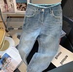 Женские прямые джинсы с высокой посадкой, с необработанными краями, синий