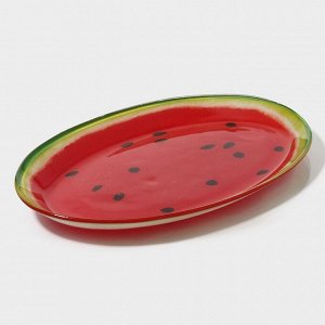 Блюдо стеклянное сервировочное овальное Доляна «Сладкий арбуз», 24,5x15 см, цвет красный