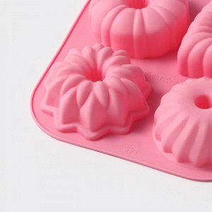 Форма для выпечки Доляна «Немецкий кекс», силикон, 17*17 см, 4 ячейки, цвет розовый