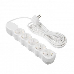 Удлинитель Luazon Lighting ECO, 5 розеток, 5 м, 10 А, 2200 Вт, ПВС 3х0.75 мм2, с з/к, белый
