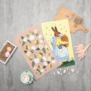 Набор кухонных полотенец Доляна Bee and bunny 2 шт., 28?46 см, рогожка, 100% хлопок, 160 г/м?