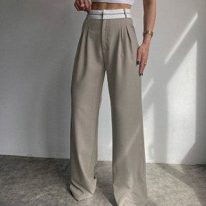 Женские брюки с завышенной талией, свободные, цвет серый