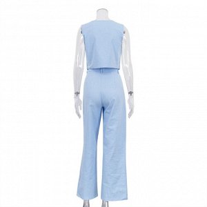 Женский костюм "двойка": жилет + брюки, цвет голубой