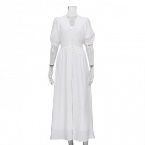 Женское платье, с коротким рукавом, с разрезом, цвет белый