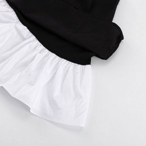 Женское платье с длинным рукавом, с воротничком, комбинированное, цвет черный/белый