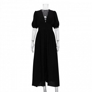 Женское платье, с коротким рукавом, с разрезом, цвет черный
