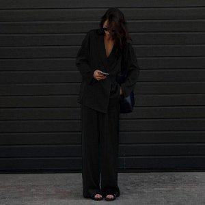 Женский костюм: рубашка + брюки, цвет черный