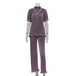 Женский костюм: рубашка с коротким рукавом + брюки, цвет фиолетовый