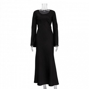 Женское платье, длинное, с расклешенными рукавами, цвет черный