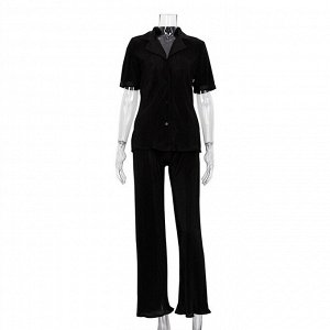 Женский костюм: рубашка с коротким рукавом + брюки, цвет черный