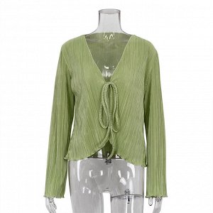 Женская кофта, "плиссированная", на завязках, цвет зеленый