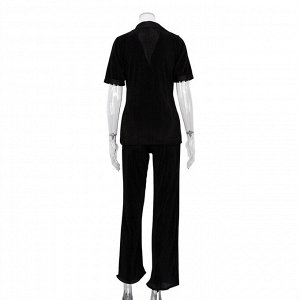 Женский костюм: рубашка с коротким рукавом + брюки, цвет черный