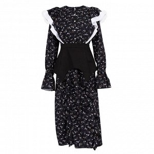 Женское платье с длинным рукавом, со съемной баской, принт "цветы", цвет черный