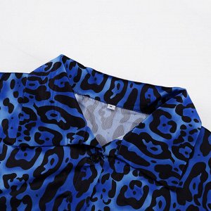 Женский костюм: рубашка + брюки, принт "леопард", цвет синий
