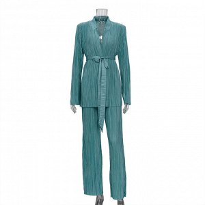 Женский костюм "плиссированный": рубашка + брюки, цвет зеленый