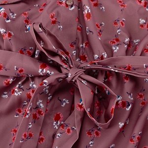 Женское платье с длинным рукавом, декор "кружево", принт "цветы", цвет розовый