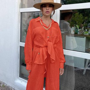 Женский костюм: рубашка + брюки, цвет оранжевый