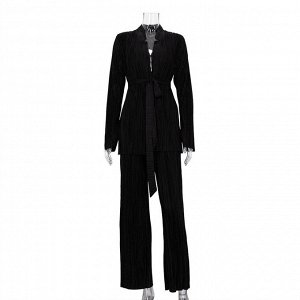 Женский костюм "плиссированный": рубашка + брюки, цвет черный