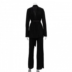 Женский костюм "плиссированный": рубашка + брюки, цвет черный