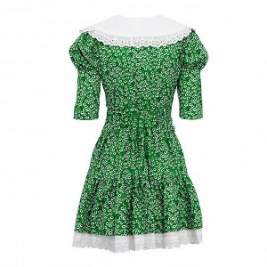 Женское платье с коротким рукавом, с воротничком, принт "цветы", цвет зеленый