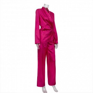Женский костюм: рубашка на запах + брюки, цвет розовый