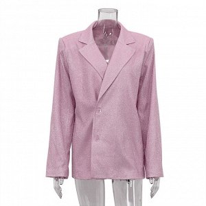 Пиджак женский, прямой, "блестящий", цвет розовый