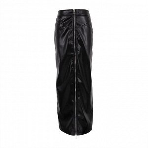 Женская юбка из эко-кожи, декор "молния", цвет черный