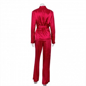 Женский костюм: рубашка на запах + брюки, цвет красный