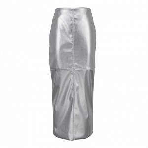 Женская юбка из эко-кожи, прямая, цвет серебристый