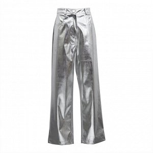 Женские брюки из эко-кожи, цвет серебристый